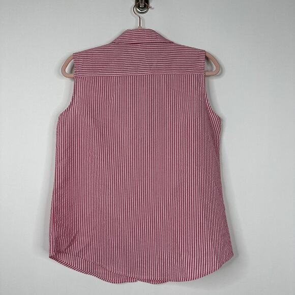 2/$30  Chico's Striped Sleeveless Button-Down Shirt Red White 8#A1371 - Picture 4 of 7